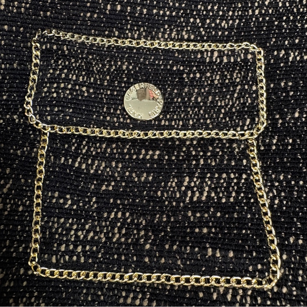 Karl Lagerfeld Black and Gold Textured Blazer with Gold Chain Detail - Picture 7 of 9